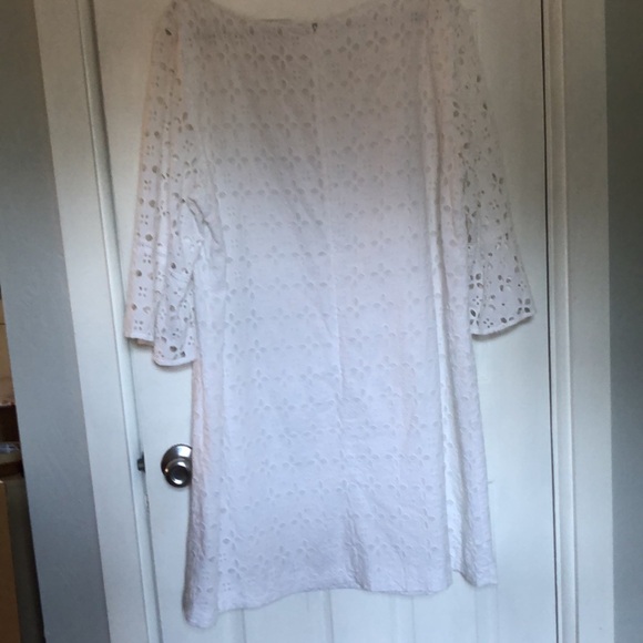 White Eyelet 100% Cotton Bell Sleeve Summer Dress Size 18 Dress Barn - Picture 7 of 8